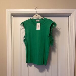 Charisma Green Feather-Trim Muscle Tee